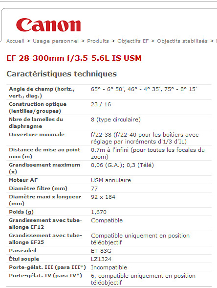 Doc Canon du 28/300 s�rie L lisible sur Internet. 