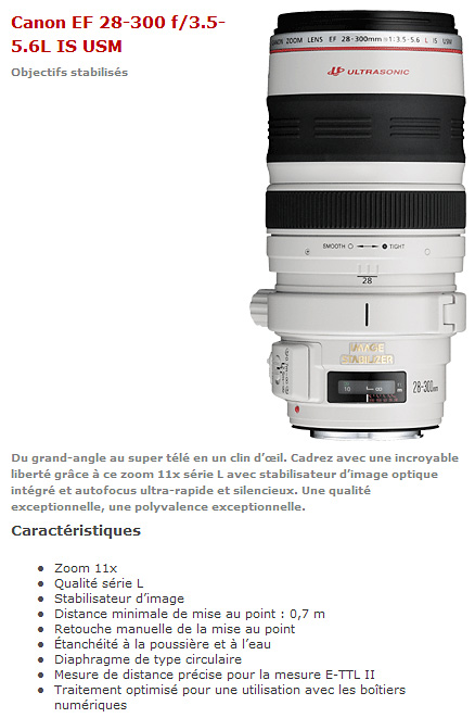 Doc Canon du 28/300 s�rie L. 